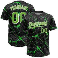 Maxcorners Custom Black Neon Green-Kelly Green 3D Pattern Two-Button Unisex Softball Jersey
 LM0609