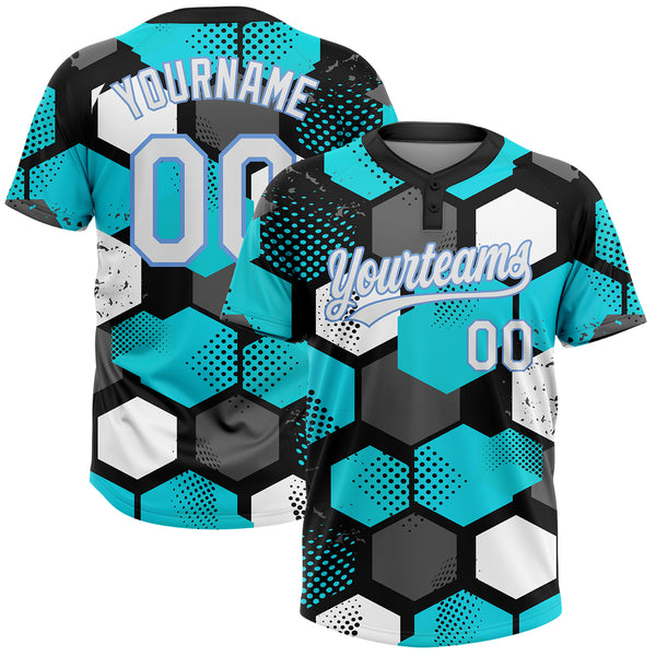 Maxcorners Custom Sky Blue White Black-Light Blue 3D Pattern Two-Button Unisex Softball Jersey
 LM0609