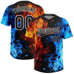 Maxcorners Custom Figure Black-White Flame 3D Pattern Two-Button Unisex Softball Jersey LM0609