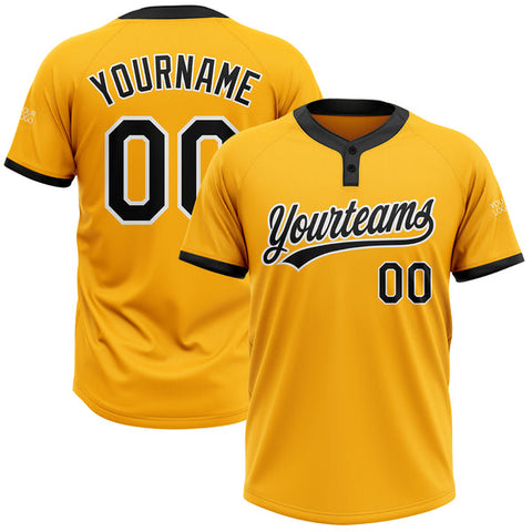 Maxcorners Custom Gold Black-White Two-Button Unisex Softball Jersey LM0609