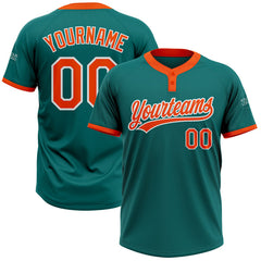 Maxcorners Custom Teal Orange-White Two-Button Unisex Softball Jersey LM0609