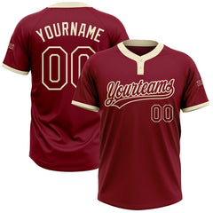 Maxcorners Custom Crimson Crimson-Cream Two-Button Unisex Softball Jersey
 LM0609