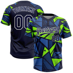 Maxcorners Custom Navy Navy-Neon Green 3D Pattern Two-Button Unisex Softball Jersey
 LM0609