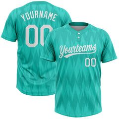 Maxcorners Custom Aqua White 3D Pattern Two-Button Unisex Softball Jersey
 LM0609