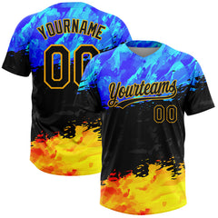 Maxcorners Custom Figure Black Gold-Royal 3D Pattern Two-Button Unisex Softball Jersey LM0609