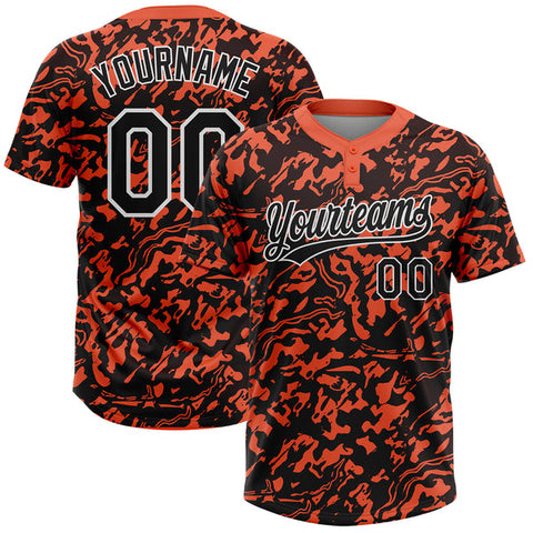 Maxcorners Custom Orange Black-White 3D Pattern Two-Button Unisex Softball Jersey
 LM0609