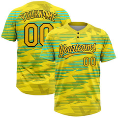 Maxcorners Custom Gold Gold Black-Light Blue 3D Pattern Two-Button Unisex Softball Jersey
 LM0609