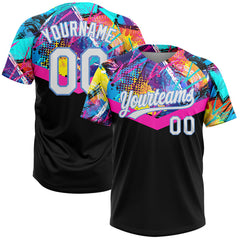 Maxcorners Custom Black White-Light Blue 3D Pattern Two-Button Unisex Softball Jersey
 LM0609