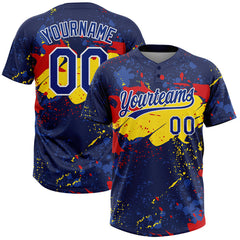 Maxcorners Custom Figure Royal Gold-Red 3D Pattern Two-Button Unisex Softball Jersey
 LM0609