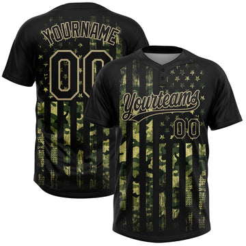 Maxcorners Custom Camo Black-Old Gold 3D American Flag Salute To Service Two-Button Unisex Softball Jersey LM0609