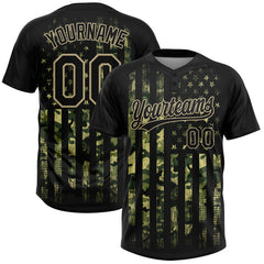 Maxcorners Custom Camo Black-Old Gold 3D American Flag Salute To Service Two-Button Unisex Softball Jersey
 LM0609