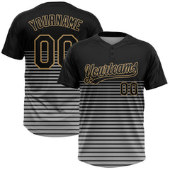 Maxcorners Custom Black Black-Old Gold 3D Pattern Two-Button Unisex Softball Jersey
 LM0609