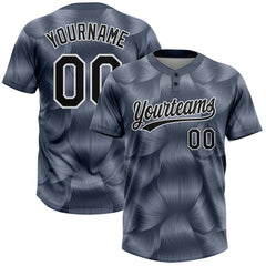 Maxcorners Custom Steel Gray Black-White 3D Pattern Two-Button Unisex Softball Jersey LM0609