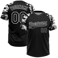 Maxcorners Custom Black Black-Camo 3D Pattern Two-Button Unisex Softball Jersey LM0609