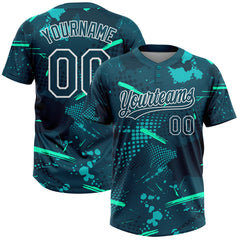 Maxcorners Custom Green Midnight Green-Teal 3D Pattern Two-Button Unisex Softball Jersey
 LM0609