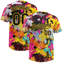 Maxcorners Custom Graffiti Pattern Black-Gold 3D Bright Psychedelic Two-Button Unisex Softball Jersey
 LM0609