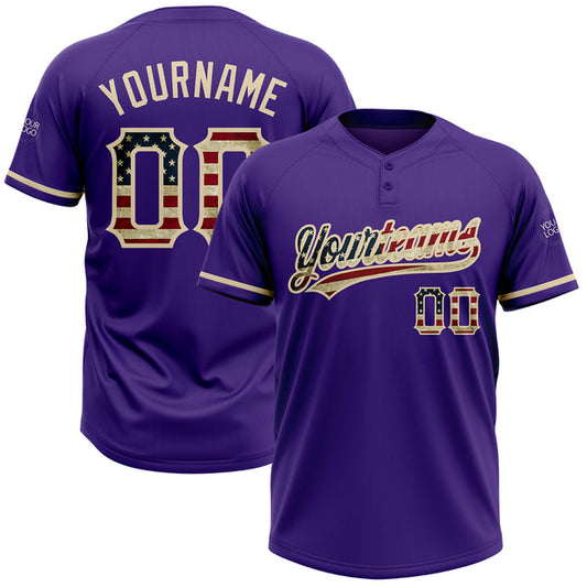Maxcorners Custom Purple Vintage USA Flag-City Cream Two-Button Unisex Softball Jersey LM0609