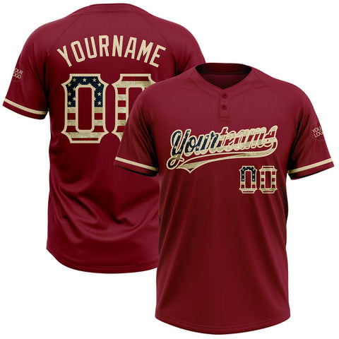 Maxcorners Custom Crimson Vintage USA Flag-City Cream Two-Button Unisex Softball Jersey LM0609