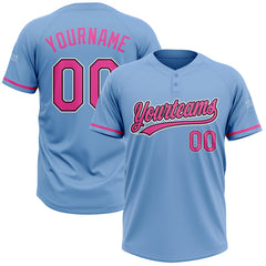 Maxcorners Custom Light Blue Pink-Black Two-Button Unisex Softball Jersey
 LM0609