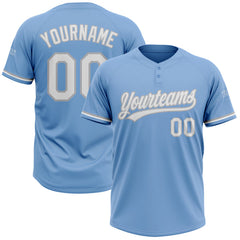 Maxcorners Custom Light Blue White-Gray Two-Button Unisex Softball Jersey
 LM0609