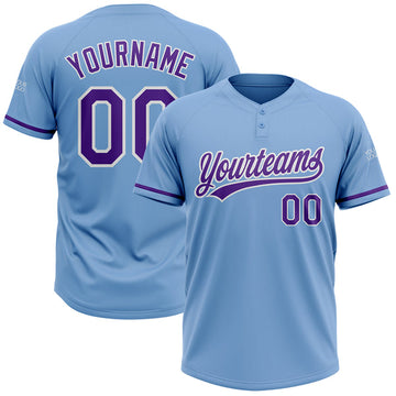Maxcorners Custom Light Blue Purple-White Two-Button Unisex Softball Jersey
 LM0609