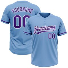Maxcorners Custom Light Blue Purple-White Two-Button Unisex Softball Jersey
 LM0609