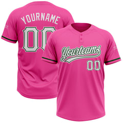 Maxcorners Custom Pink White-Green Two-Button Unisex Softball Jersey
 LM0609