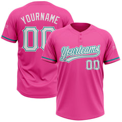 Maxcorners Custom Pink White-Teal Two-Button Unisex Softball Jersey
 LM0609