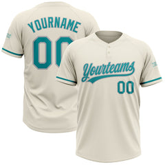 Maxcorners Custom Cream Teal-Gray Two-Button Unisex Softball Jersey
 LM0609
