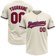 Maxcorners Custom Cream Red-Royal Two-Button Unisex Softball Jersey
 LM0609