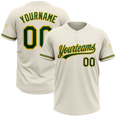 Maxcorners Custom Cream Green-Yellow Two-Button Unisex Softball Jersey
 LM0609