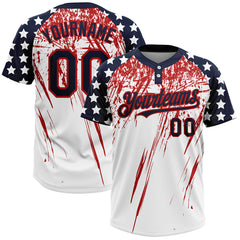 Maxcorners Custom White Navy-Red 3D American Flag Fashion Two-Button Unisex Softball Jerseys
 LM0609