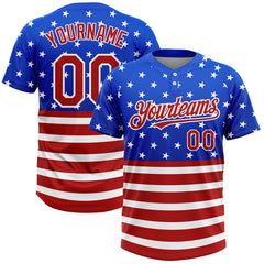 Maxcorners Custom Royal Red-White 3D American Flag Fashion Two-Button Unisex Softball Jersey LM0609