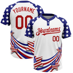 Maxcorners Custom White Red-Navy American Flag Fashion Two-Button Unisex Softball Jersey 
 LM0609