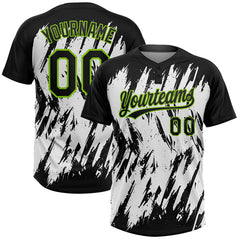 Maxcorners Custom Black Neon Green-White 3D Pattern Abstract Sharp Shape Two-Button Unisex Softball Jersey
 LM0609