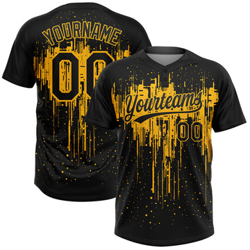 Maxcorners Custom Black Gold 3D Pattern Dripping Splatter Art Two-Button Unisex Softball Jersey LM0609