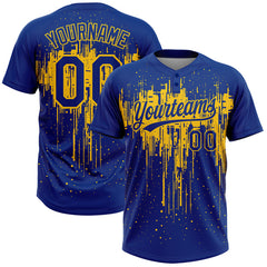 Maxcorners Custom Royal Yellow 3D Pattern Dripping Splatter Art Two-Button Unisex Softball Jersey
 LM0609