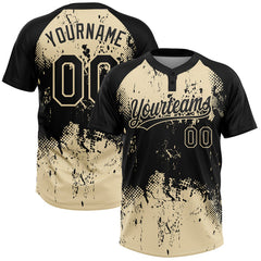 Maxcorners Custom Black Cream 3D Pattern Abstract Splatter Grunge Art Two-Button Unisex Softball Jersey
 LM0609