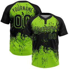 Maxcorners Custom Black Neon Green 3D Pattern Abstract Splatter Grunge Art Two-Button Unisex Softball Jersey
 LM0609