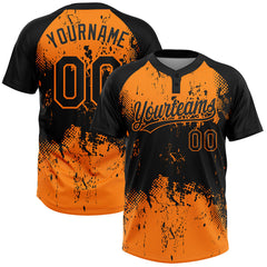 Maxcorners Custom Black Bay Orange 3D Pattern Abstract Splatter Grunge Art Two-Button Unisex Softball Jersey
 LM0609