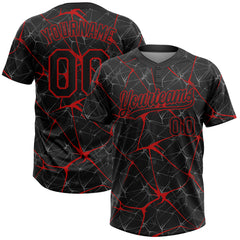 Maxcorners Custom Black Red 3D Pattern Abstract Network Two-Button Unisex Softball Jersey
 LM0609