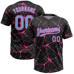 Maxcorners Custom Black Light Blue-Pink 3D Pattern Abstract Network Two-Button Unisex Softball Jersey
 LM0609