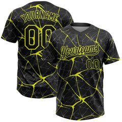 Maxcorners Custom Black Neon Yellow 3D Pattern Abstract Network Two-Button Unisex Softball Jersey
 LM0609