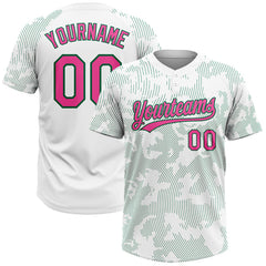 Maxcorners Custom White Pink-Kelly Green 3D Pattern Curve Lines Two-Button Unisex Softball Jersey
 LM0609
