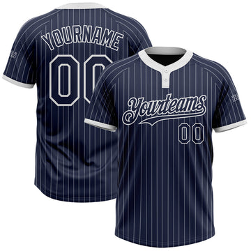Maxcorners Custom Navy White Pinstripe White Two-Button Unisex Softball Jersey LM0609