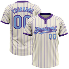 Maxcorners Custom Cream Purple Pinstripe Light Blue Two-Button Unisex Softball Jersey
 LM0609
