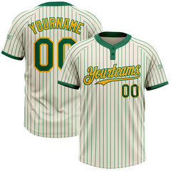 Maxcorners Custom Cream Kelly Green Pinstripe Gold Two-Button Unisex Softball Jersey
 LM0609