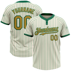 Maxcorners Custom Cream Kelly Green Pinstripe Old Gold Two-Button Unisex Softball Jersey
 LM0609