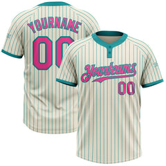 Maxcorners Custom Cream Teal Pinstripe Pink Two-Button Unisex Softball Jersey
 LM0609