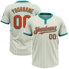 Maxcorners Custom Cream Teal Pinstripe Orange Two-Button Unisex Softball Jersey
 LM0609